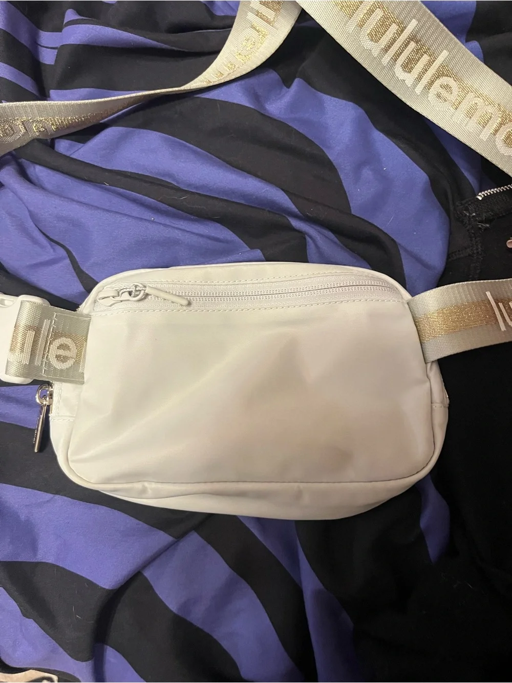 lululemon athletica white and gray Crossbody Sling Bag with Gold Logo Strap